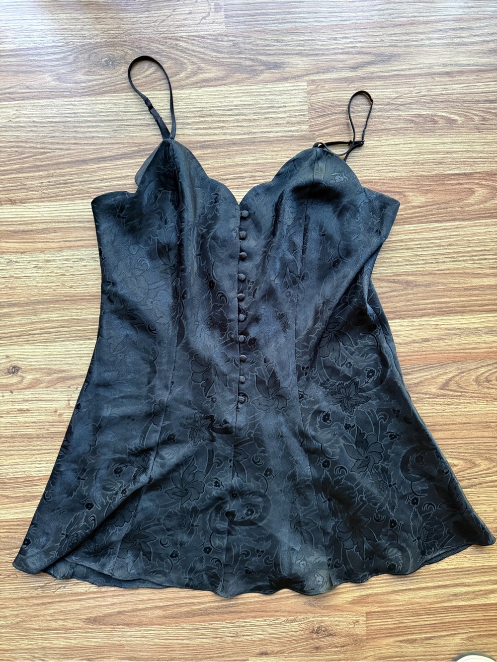 Vintage Victorias Secret Black Floral Jacquard Slip Cami